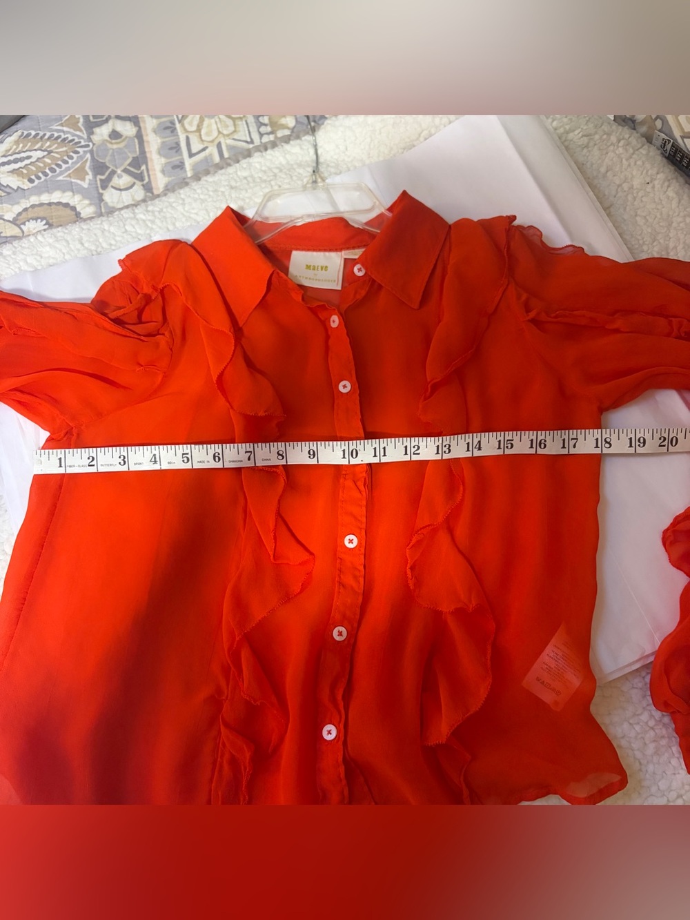 Maeve Red Ruffle Button-Front Blouse - Picture 9 of 10